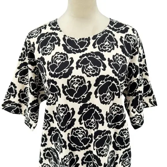Tory Burch NWT L Rose Print Soft Knit Short Sleeve Cotton T-Shirt Dress